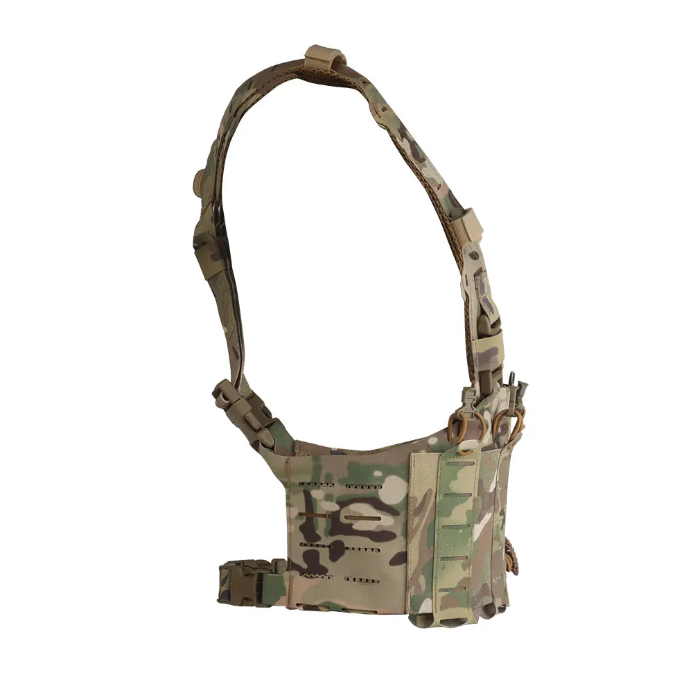 Lightweight SF Chest Rig Camo Pattern MOLLE Vest with Storage Pouches H‑Style Strap for Airsoft Outdoor Hobby Game Carry Gear