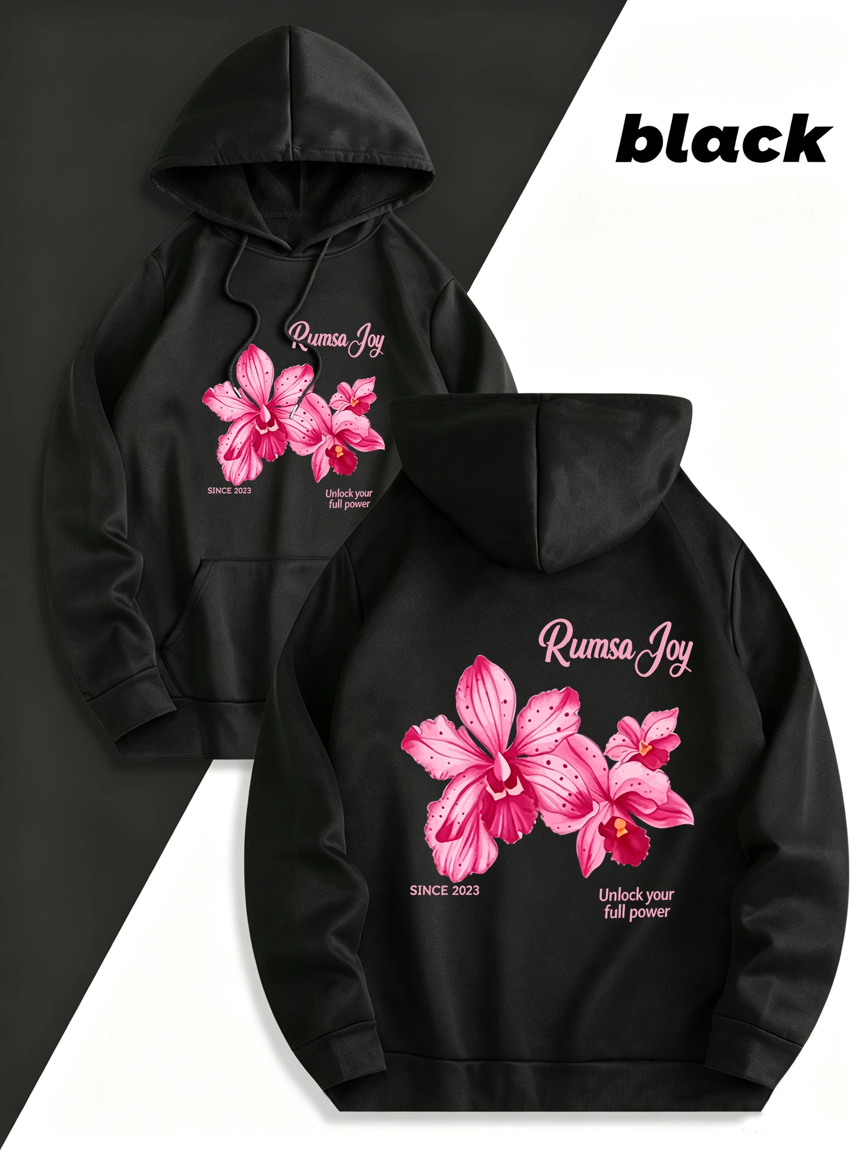Beautiful Pink Flowers Pattern Women'S Hoody Casual Pocket Hoodie Loose Y2K Fleece Clothing Female Vacation Autumn Streetwear
