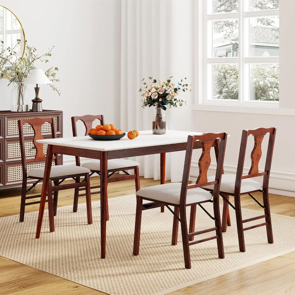 

Folding Dining Chairs Set of 4, Upholstered Dining Chairs with Comfy Padded Seats, Rubber Wood Frame, Anti-Slip, Customized