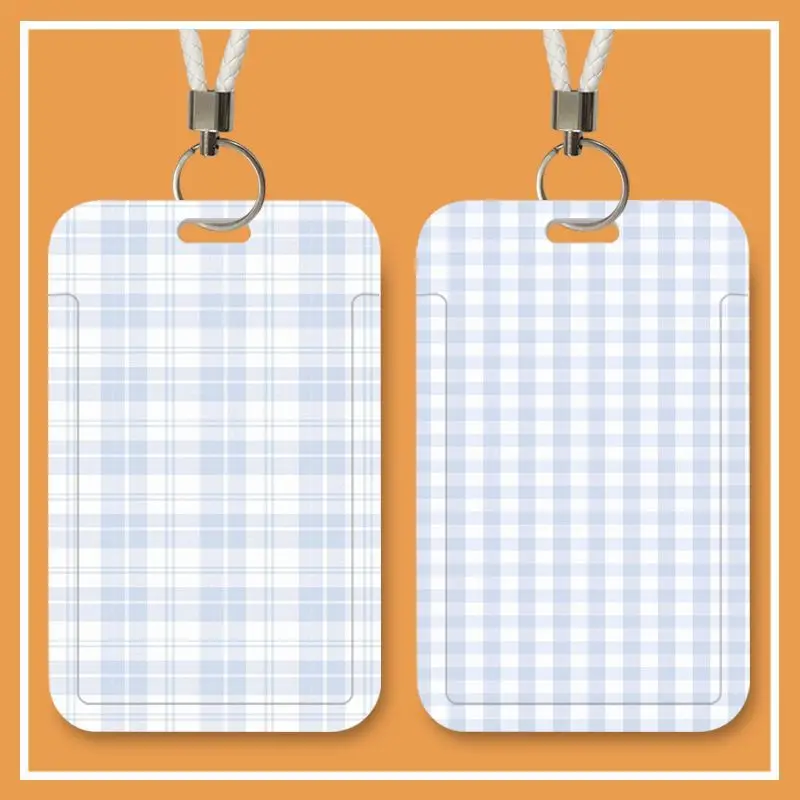 

Korean Style Ins Checkered Polka Dots Bank Identity Bus ID Card Sleeve Case Student Campus Lanyard Cards Holder Pendant Keychain