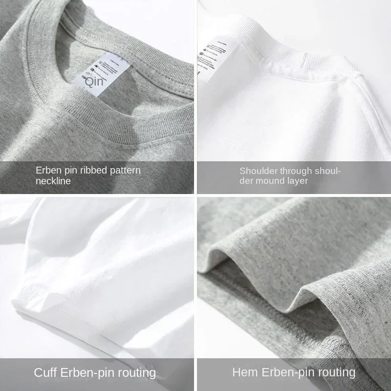 2pcs Solid Color T-shirt 100% Cotton Men Women White O-Neck Loose Short-sleeved Basic Models All-match T-shirt Couple Tops Black image 5