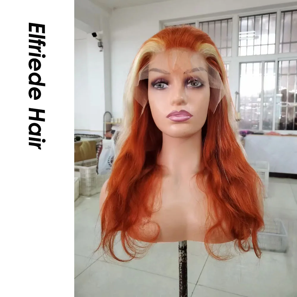 Elfriede Body Wave Orange 613 Highlight Skunck Stripe Lace Front Wigs for Women 180% Density HD Lace Frontal Wig Human Hair Wigs