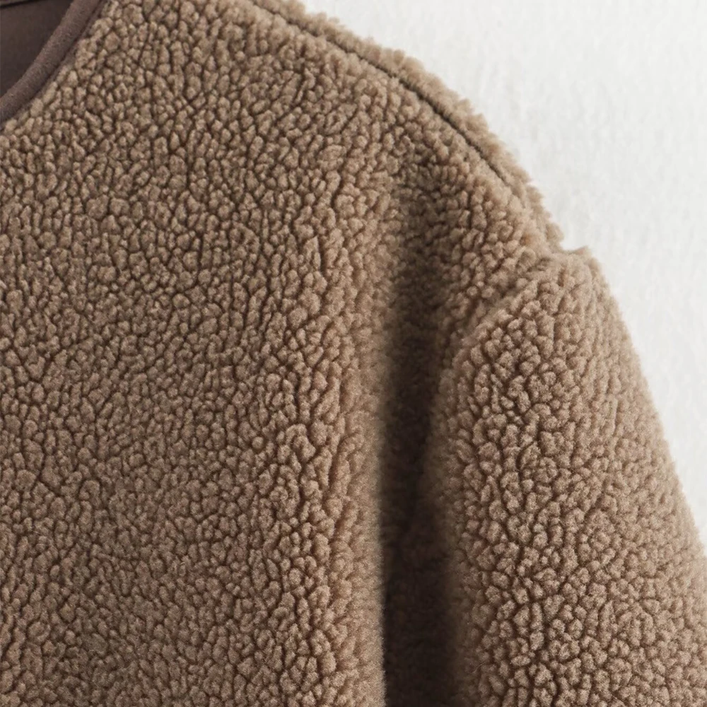 سترة صوف عصرية أوروبية وأمريكية بتصميم جيب كاجوال ملابس خارجية نسائية ذات طراز شعبي #4