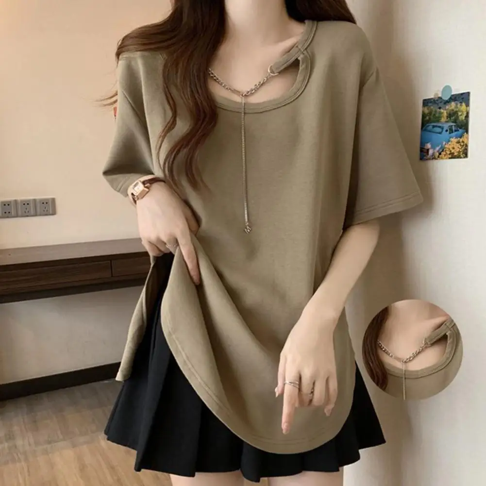 Elastic T-shirt Women T-shirt Stylish Women's Halter Neck T-shirt Soft Cotton Loose Fit Side Slit Design Fashionable Tee