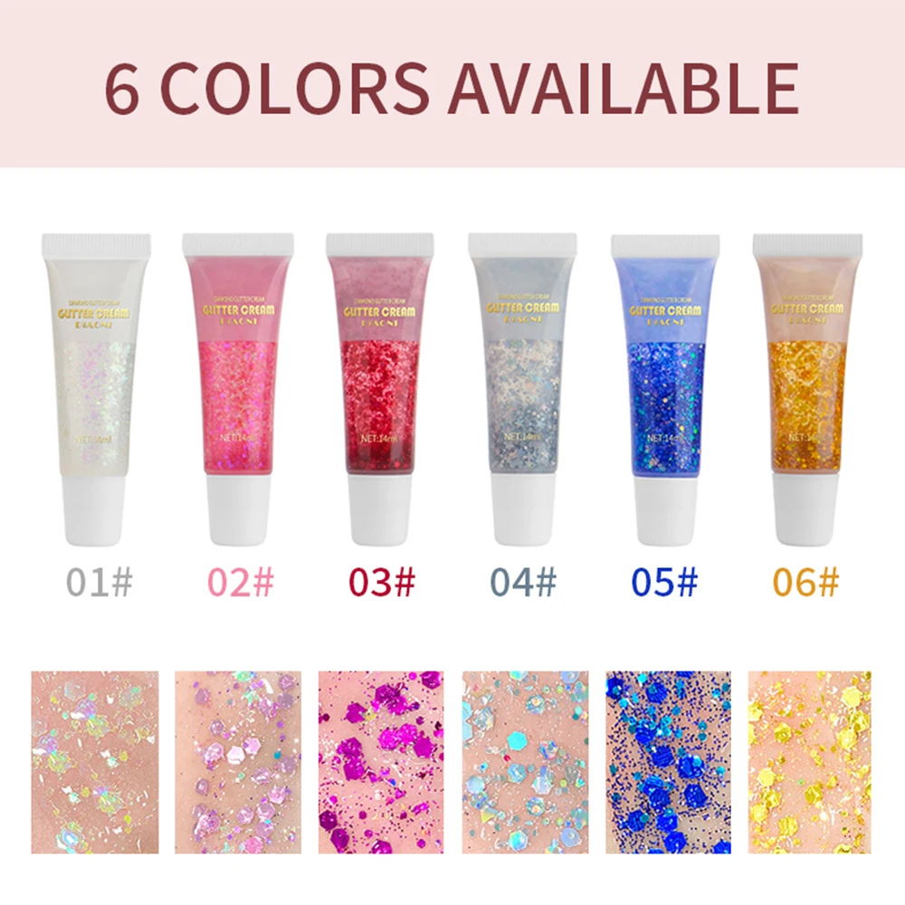 Gel Glitter auto-adesivo para rosto e corpo, lantejoulas sereia, gel Glitter, cosméticos Glitter, maquiagem, 6 cores