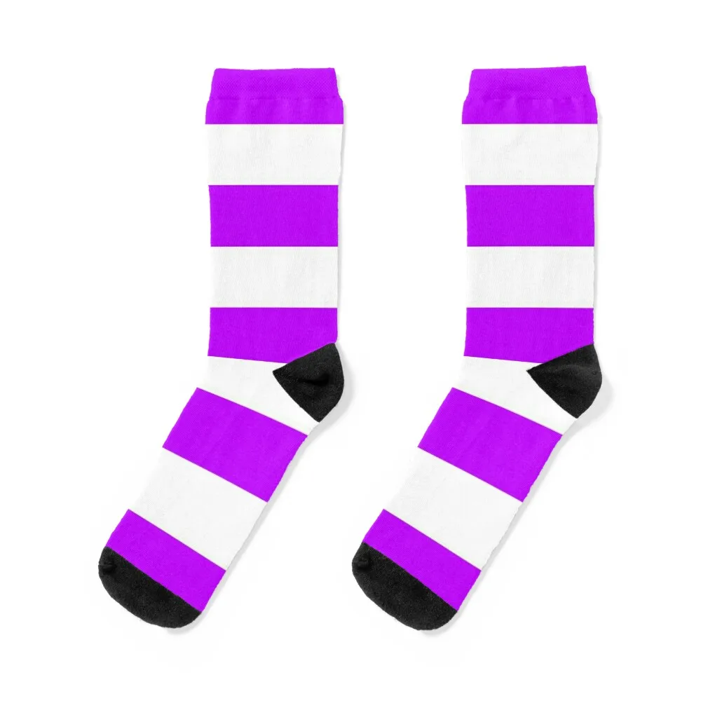 Medium HOT PURPLE and WHITE Horizontal STRIPES Socks cycling cute Socks Girl Men's