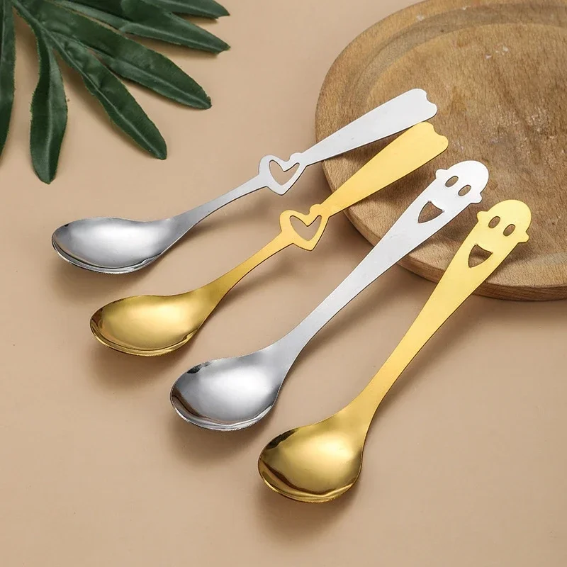 Xgnvpy Stainless Steel Hollow Heart-shaped Smiley Spoon Creative Cute Coffee Spoon Ice Cream Small Spoon Wedding Ceremony