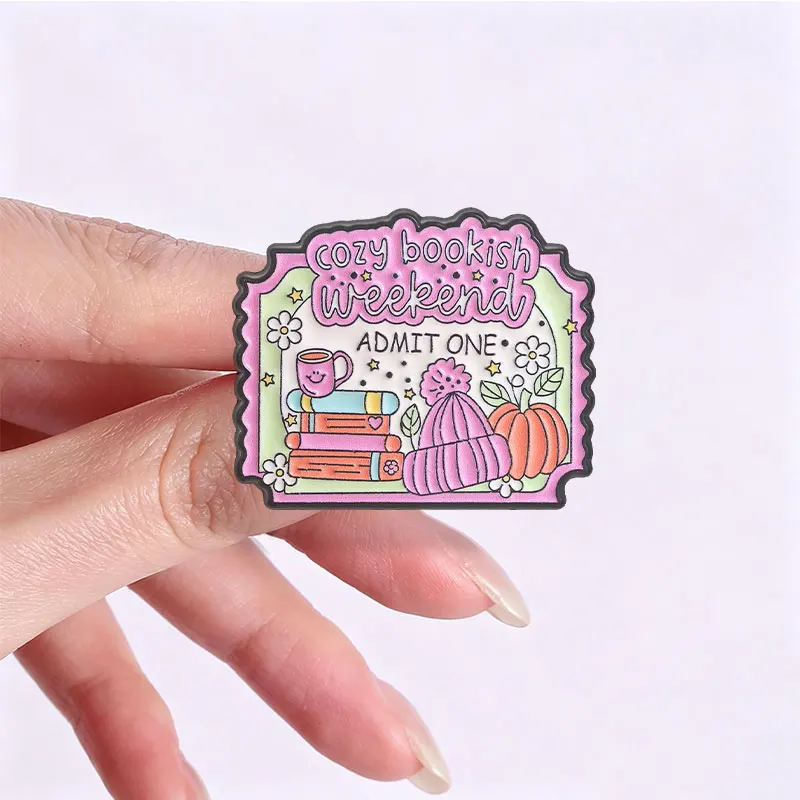 It's a Good Day to Read a Book Enamel Pins Cozy Bookish Weekend Admit ONE Bookworm Ticket Brooches Lapel Badge Jewelry Gifts