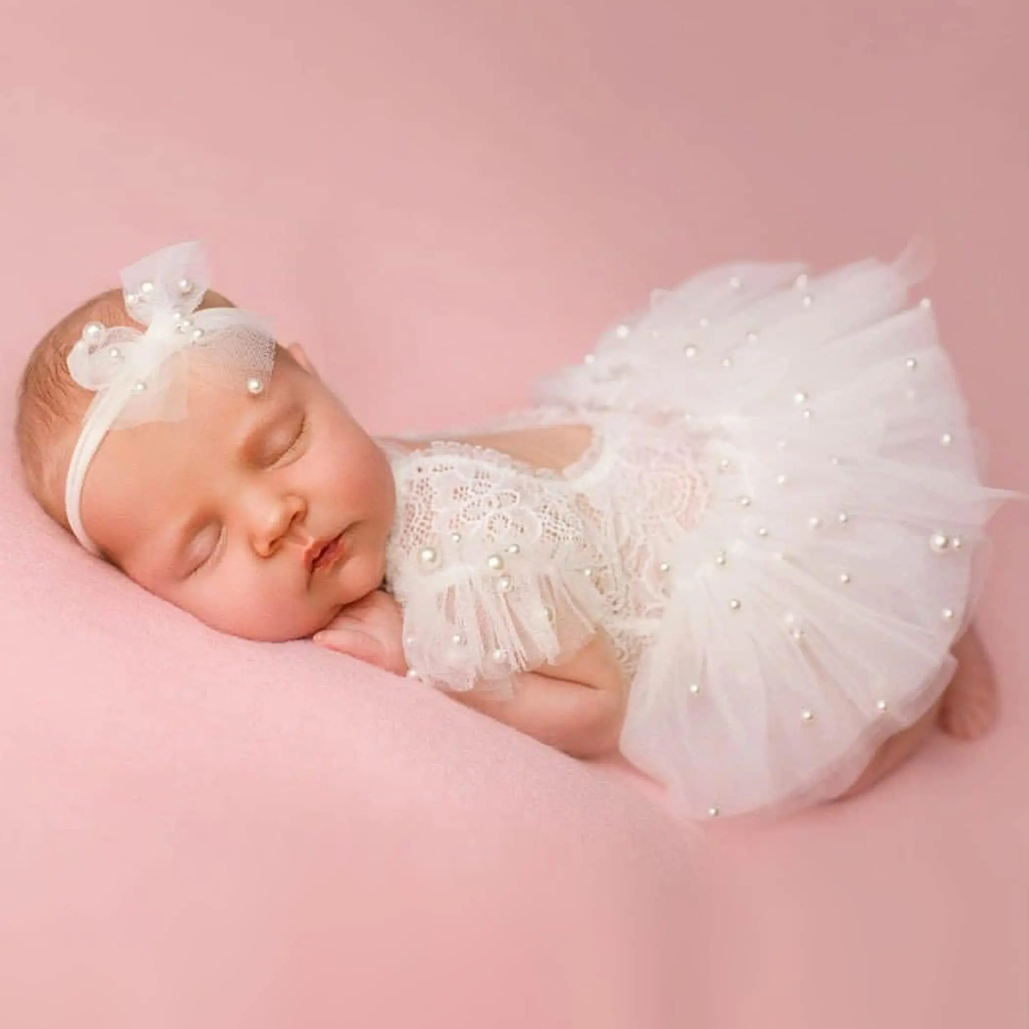 Newborn Photography Outfits Girl Newborn Photography Props White Pearl Lace Rompers Newborn Girl  Photoshoot Outfits Halloween