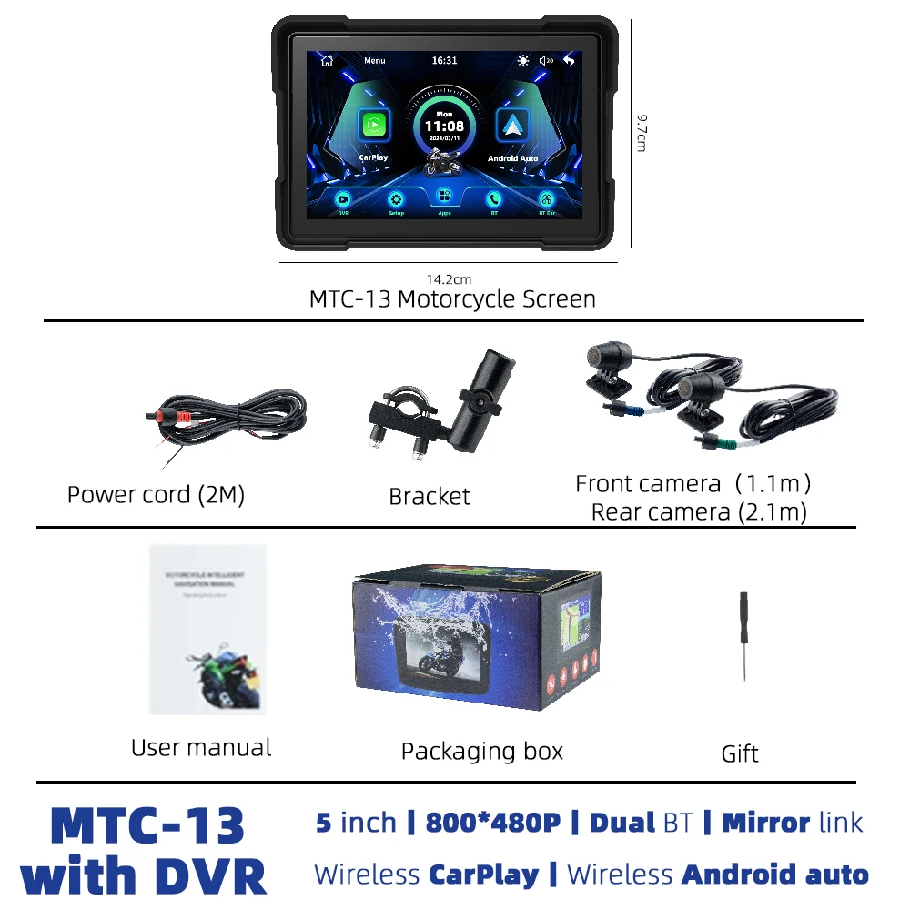 EKIY 5,0 inch draadloze CarPlay Moto Android Auto draagbare digitale motorfiets dashboard GPS-navigatie schermmonitor