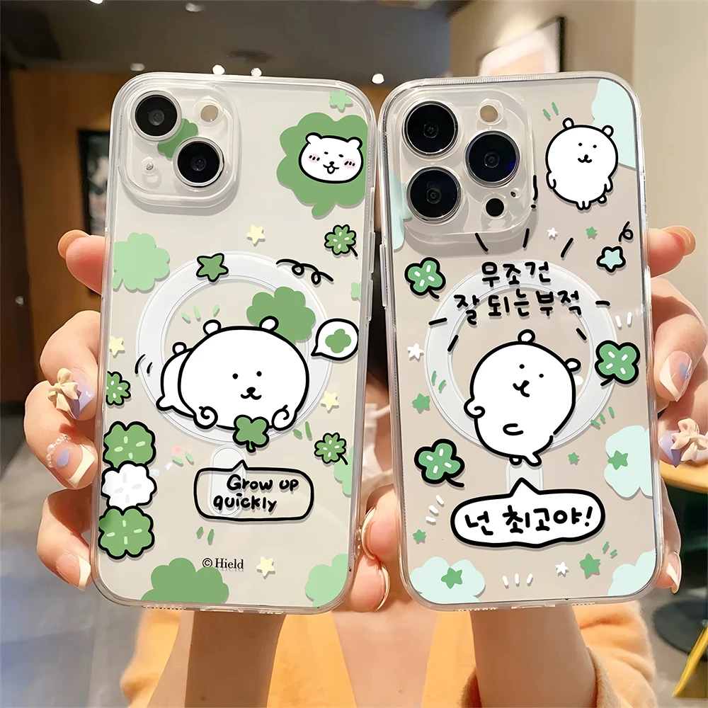 Magnetic Lovely Korean Simple Kawaii Bear Phone Case for Samsung Galaxy S25 S24 S23 S22 S21 S20 Edge Plus Ultra 5G Clear Cover