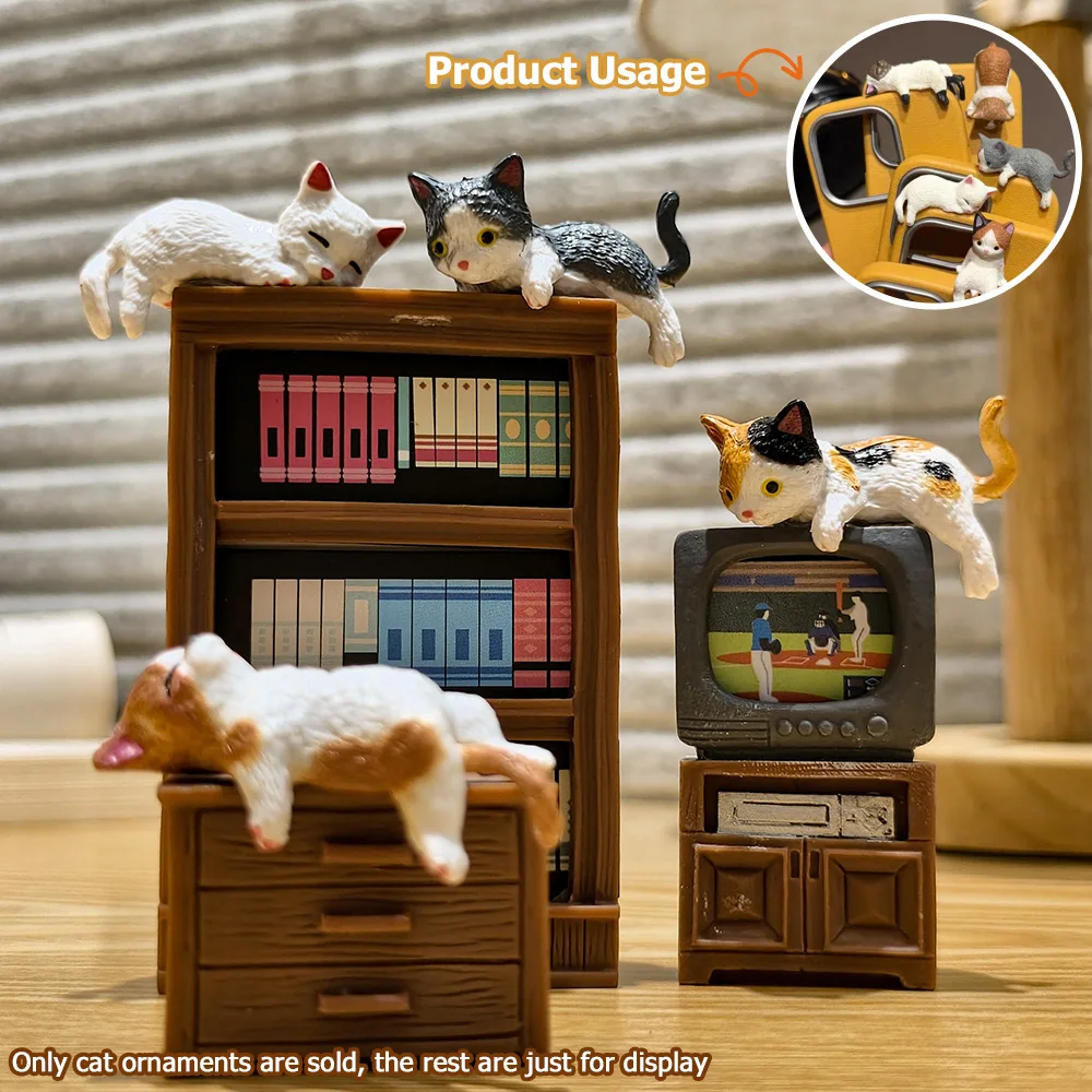 Car Interior Desktop Ornament Mini Resin Cat Phone Case Decoration Kitten Figurine for Micro Landscape Bonsai Terrarium