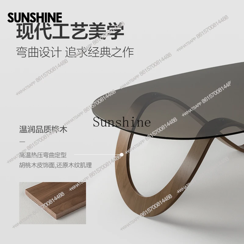 

Glass coffee table living room bending wood craftX