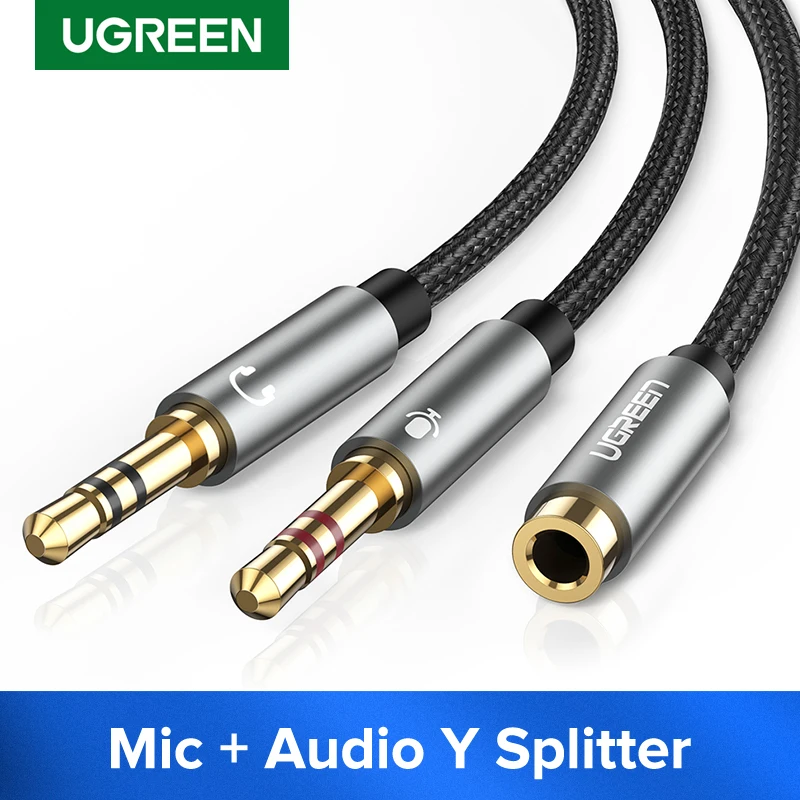 UGREEN Headphone Splitter for Computer 3.5mm Female to 2 Dual 3.5mm Male Headphone Mic Audio Y Splitter Headset to PC Adapter