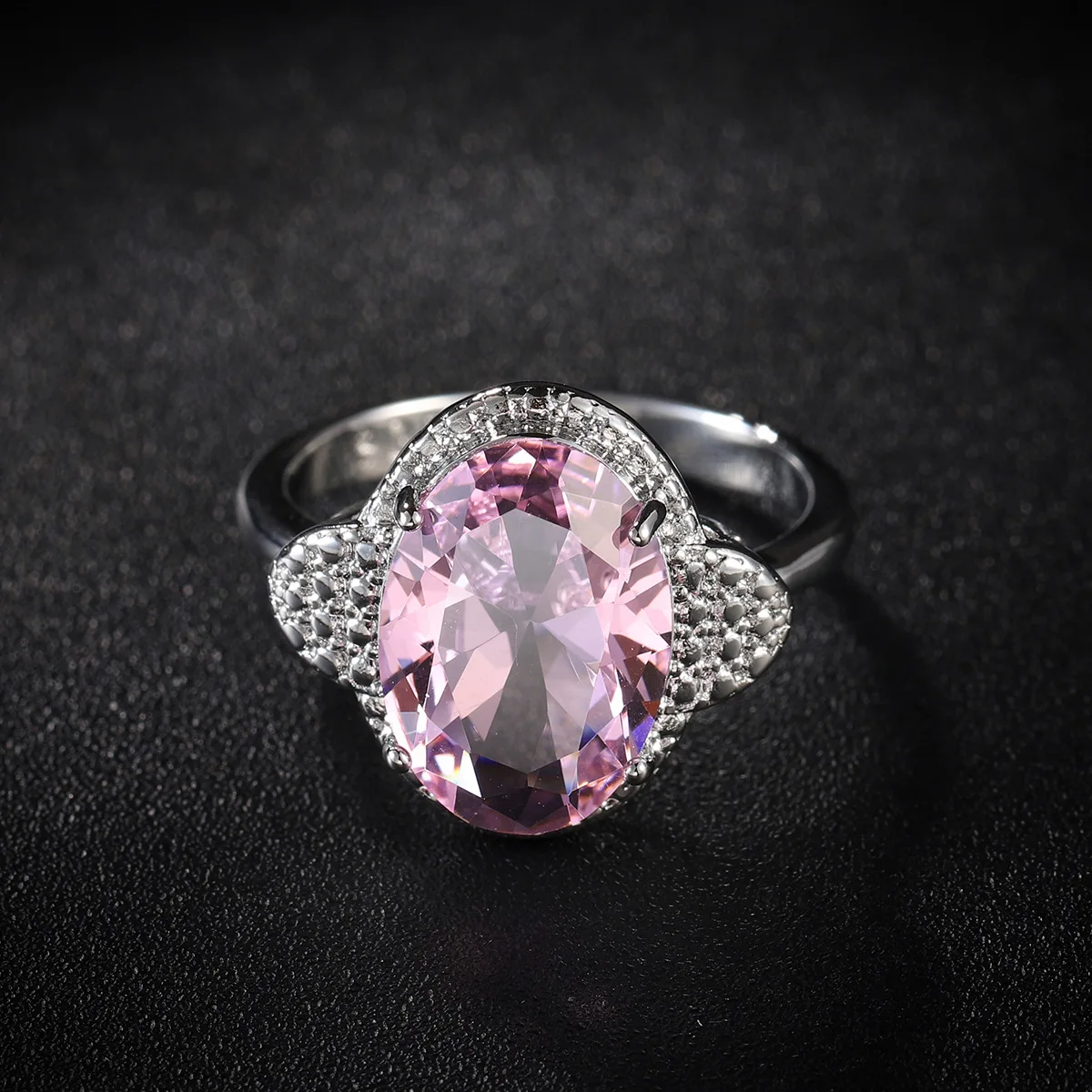 Unique Style Female Big Pink Zircon Stone Ring Luxury 925 Silver 
