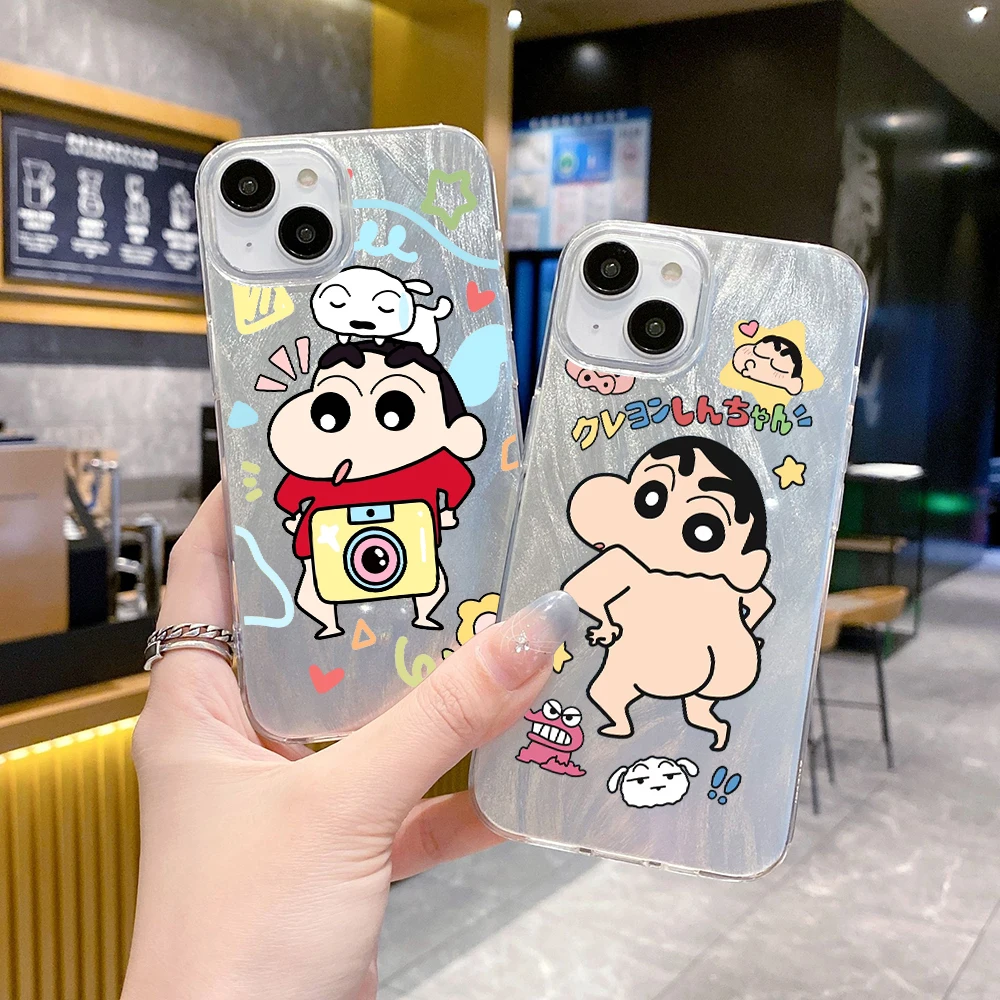 Cartoon Funny C-Crayon D-Shin-chanClear Feather Laser Phone Case FOR Apple iPhone 11 8 7 6 SE X XS XR XMAX XSMAX PRO PLUS 5G