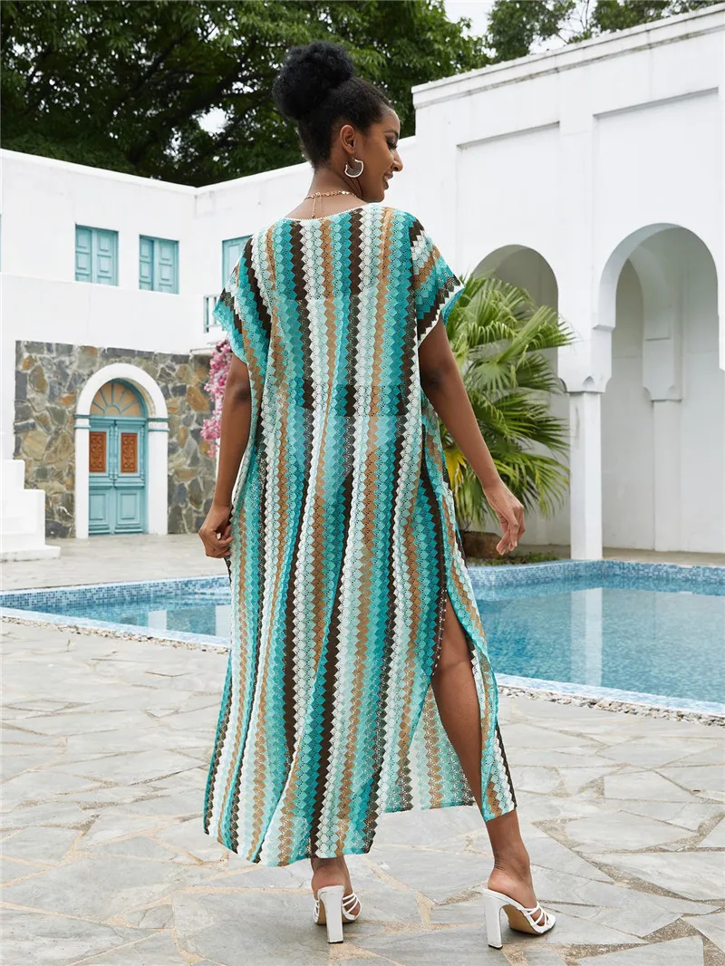 Женское пляжное платье-макси с V-образным вырезом и разрезом сбоку