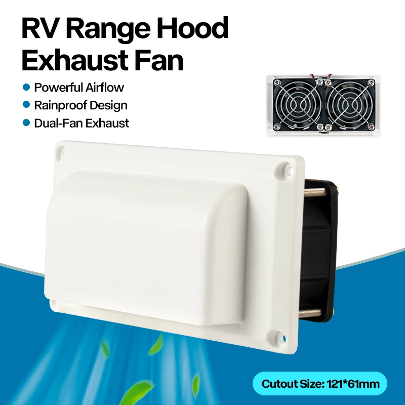

RV Range Hood Fan, 12V Dual Exhaust Fan - Powerful Airflow, Rainproof, Low Noise, for Kitchen Ventilation