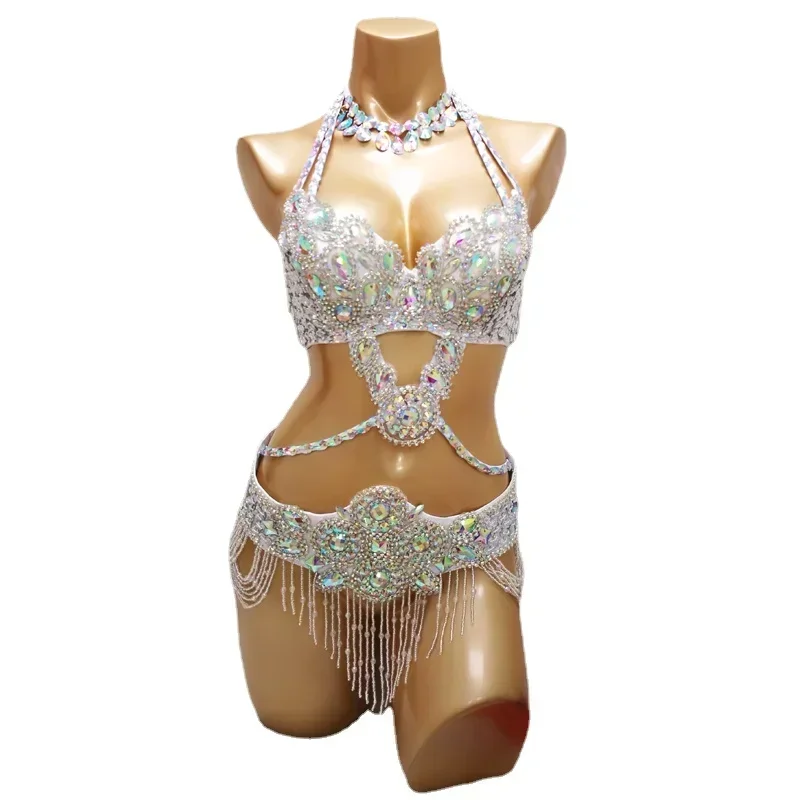 

Belly Dance Wear Women Samba Carnival Rio Costume Bra and Belt Stage Performance Wear Handmade Beads Adult Show Outfit Sexy