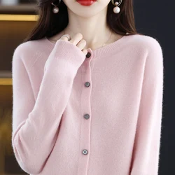 100% merino sweater women's first-line ready-to-wear cashmere cardigan solid color autumn and winter ladies' top