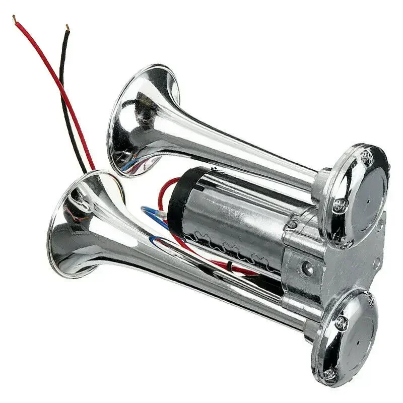

New for Auto Air Horn 600DB Double Tube for 12V Vehicles 12V Car Air HornMetal Composite Electric Trumpet Air Horns