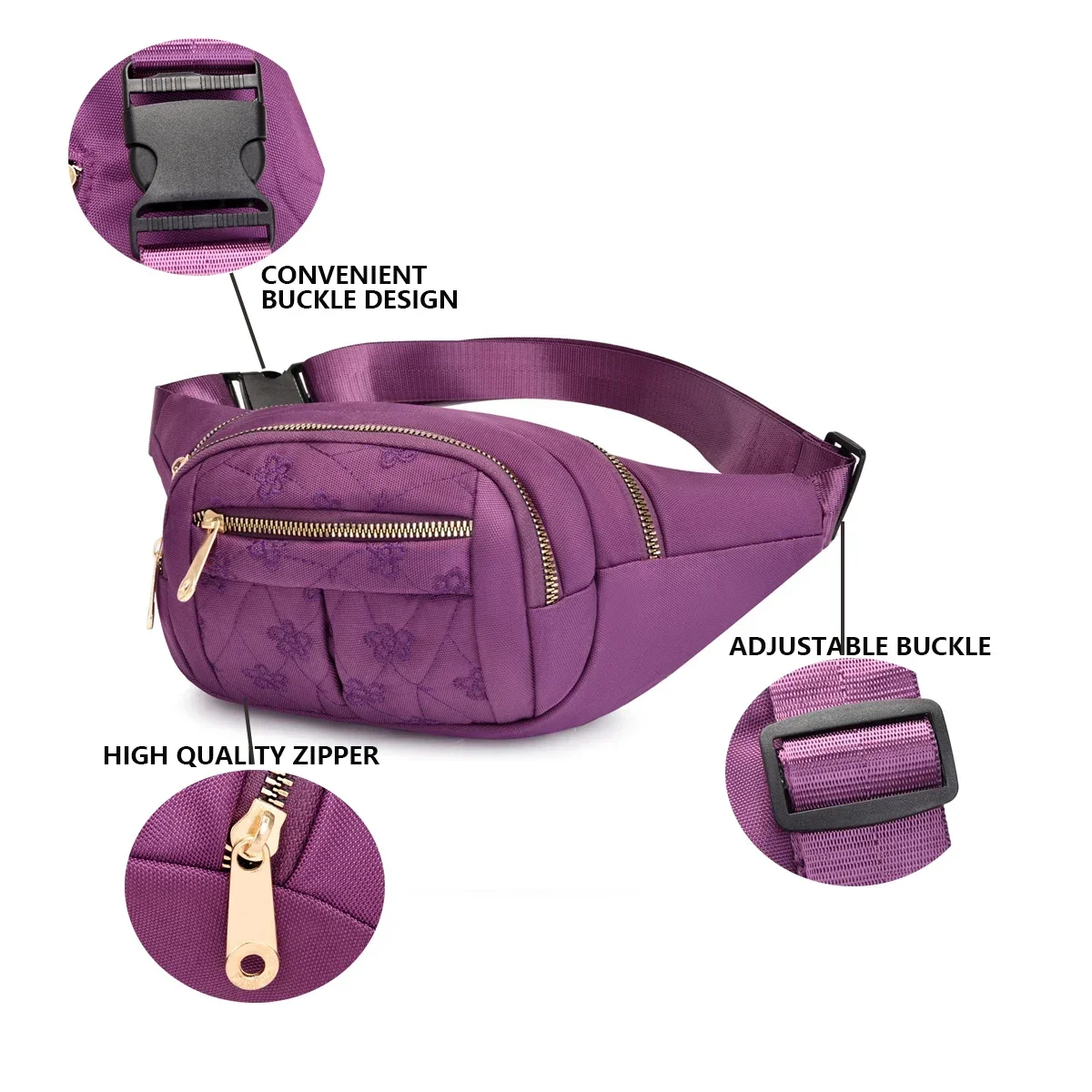 New women's multi-pocket chest bag fashion commuter crossbody bag cell phone change storage bag adjustable belt length