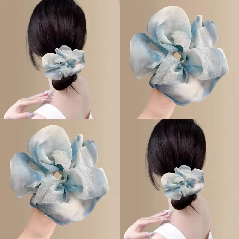

Gentle tie-dye ink painting chiffon large intestine hair band hair rope large head flower hair accessories