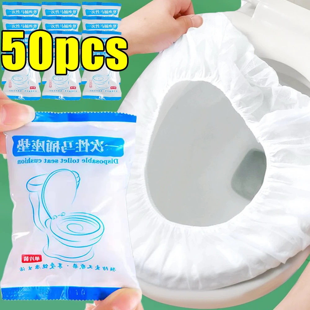 1/10/50 قطعة أغطية مقاعد المرحاض للاستعمال مرة واحدة، سميكة وناعمة، ملفوفة بشكل فردي للسفر والفندق والمنزل والاستخدام العام