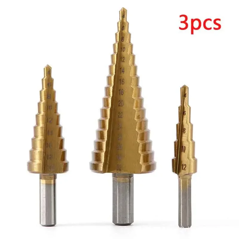 HSS Titanium Coated Stepped Drill Bit Set For Metal High Speed Steel Drilling 4-12/20/32mm Power Tools Metal Conical Drill Bit