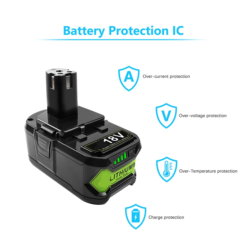 With charger 6.0Ah 18V Replacement Battery for Ryobi 18V Lithium Battery for P108 P102 P103 P104 P105 P109 ONE+ Cordless Tool