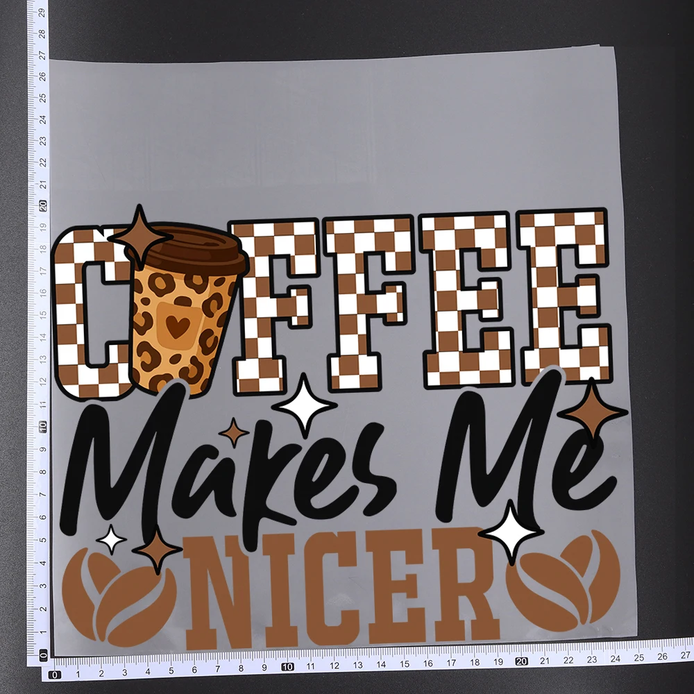 25CM Coffee Lover Coffee Make Me Nicer Heat Transfer Patches For Clothes DIY A-Level Washable Shirt Iron-on Thermal Stickers