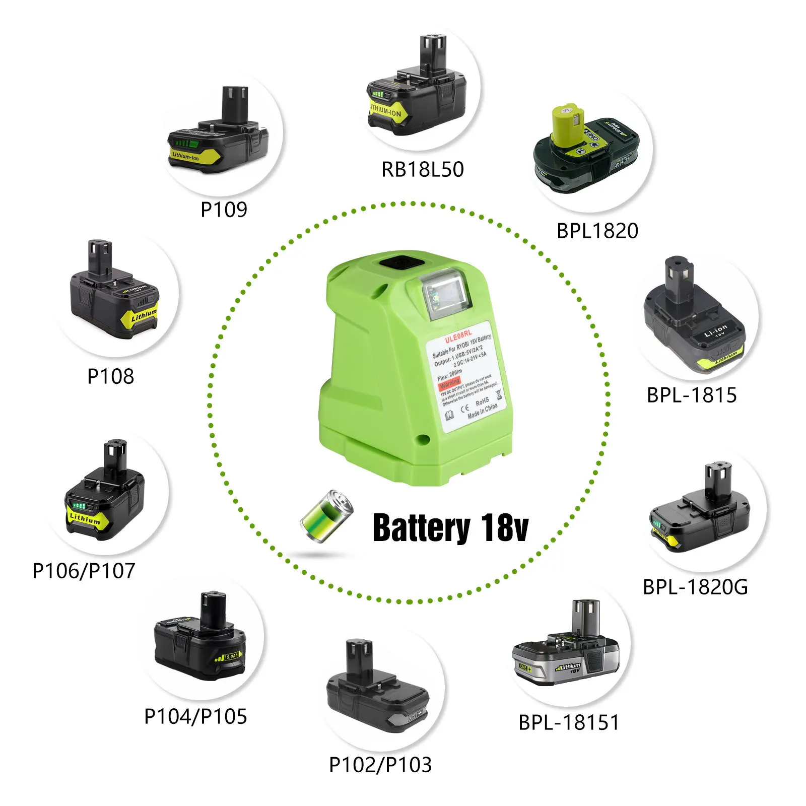 DC14.4-18V/5A DIY Battery Adapter For Ryobi One+ 18V Li-ion Battery P743 PSK005 PBP2003 P107 Dual USB LED Light Power Tools Part