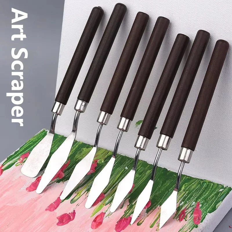 7Pcs Set Stainless Steel Oil Painting Knives Artist Spatula Art Tools Cute Stationery Cake Baking Supplies Drawing Accessories