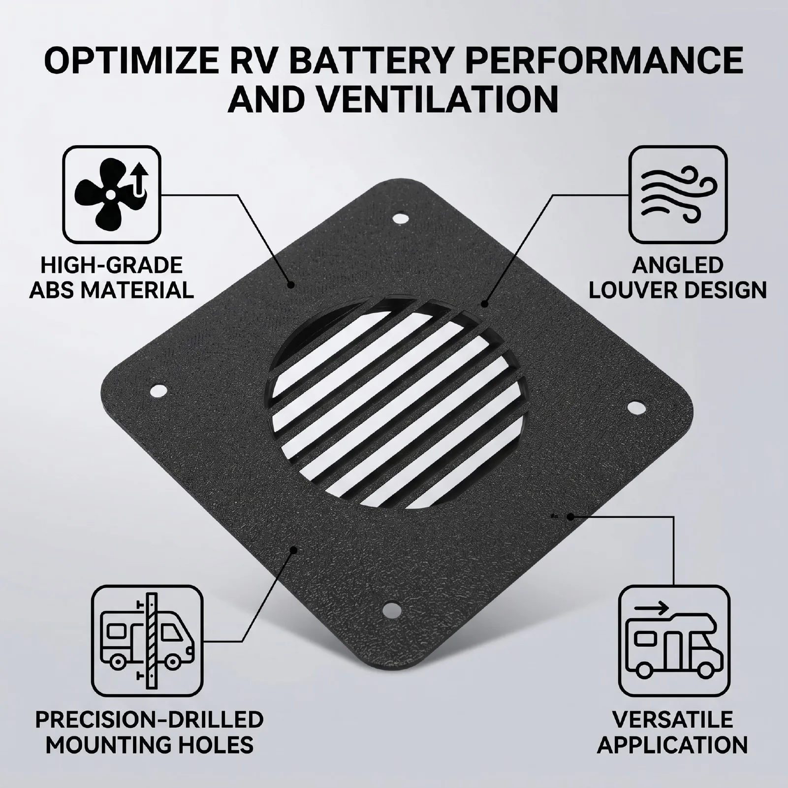Trailer Battery Box Vent RV Battery Box Vent Cover ABS Black Battery Box Louvered Vent for Motorhome Trailer Camping Vehicle