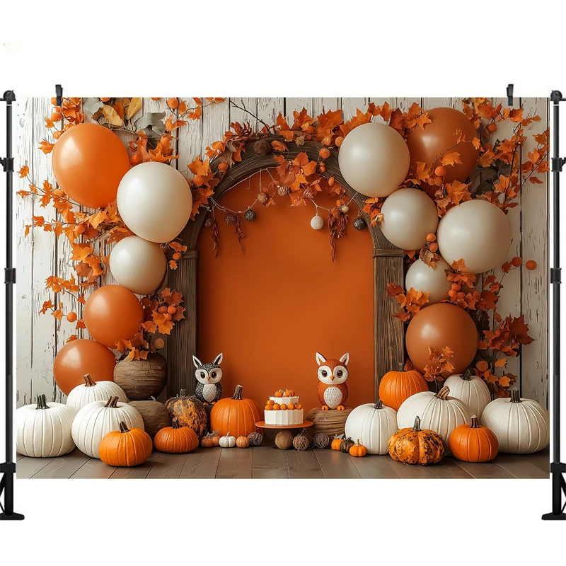 LS Photography Background Autumn Pumpkin Fox Balloon Decor Cake Smash Kids Birthday Party Photo Backdrop Studio