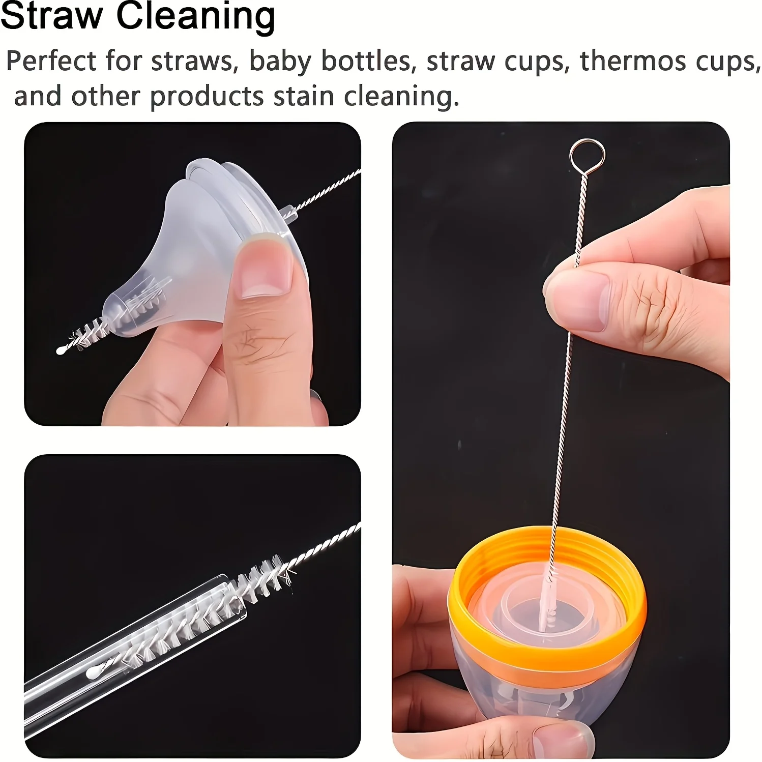 10pcs Straw Brush Set - Stainless Steel Handle, Soft-Bristled Straw Cleaning Brush, Multi-Sized Test Tube Brush, Spiral Brush