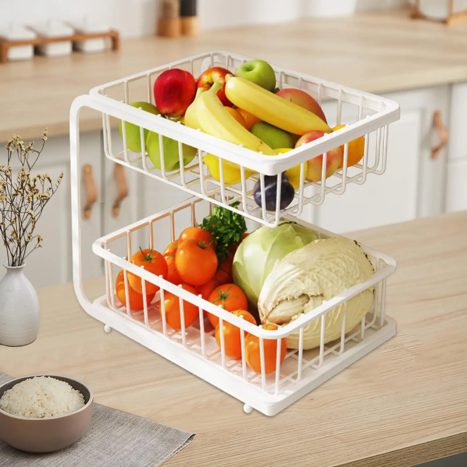 Kitchen Basket Countertop Closet Kitchen Storage Organizer Bathroom Organizer Bread Snack Veggies 2 Tiers Fruit Vegetable Basket