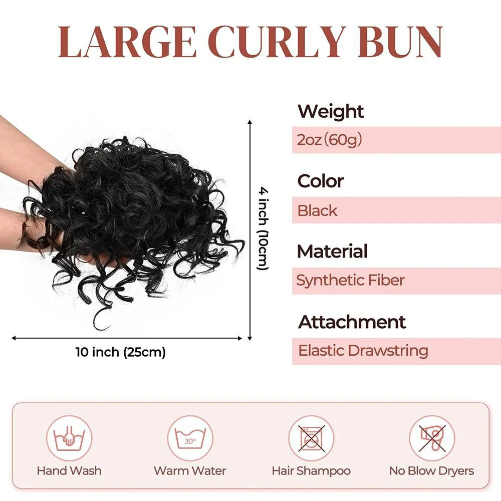 LISI GIRL Synthetic Messy Hair Bun Elastic Drawstring Loose Wave Large Curly Bun Short Ponytail Extension For Women