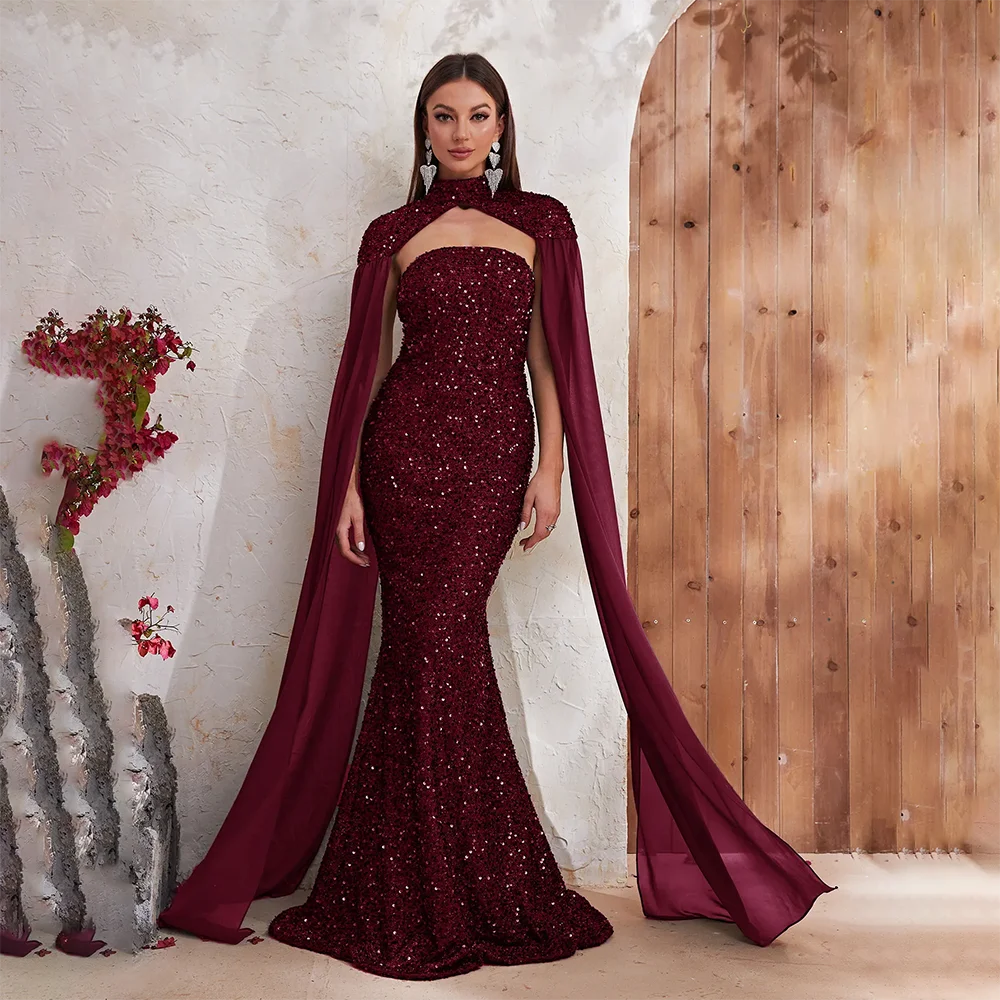 

Mother of the Bride Dress for Wedding Party Dark red bling Lace Off Shoulder Mermaid Evening Gowns sexy shiny formal Prom Dress