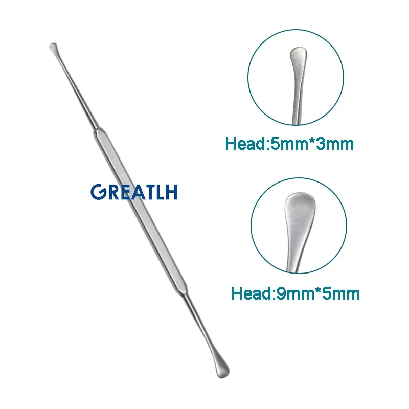 Espátula de doble punta, instrumento para ojos oftálmicos, pieza inoxidable