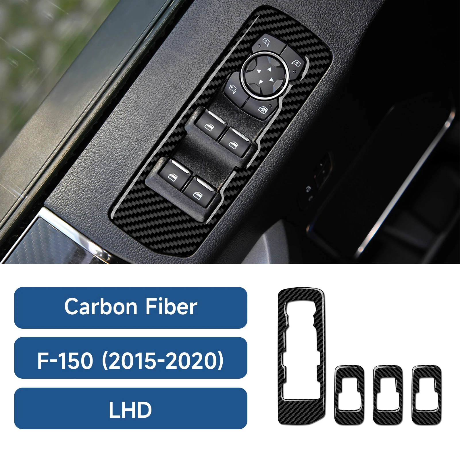 For Ford F-150 (2015-2020) Trim Accessories. Soft Carbon Fiber Interior Sticker Set. Car Window Lift Switch Panel.