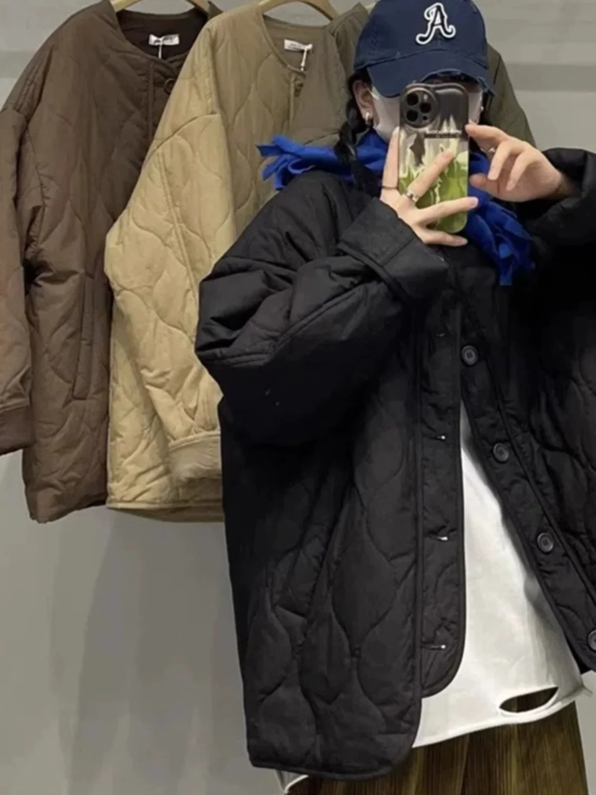 Hiver 2025 femmes coupe ample Thiened coton rembourré motif diamant Baseball Jaet coréen Sle trajet Long Sve manteau