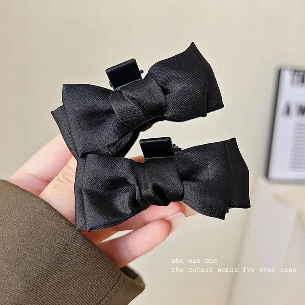 2pcs Elegant Women Bow Hair Claw Clips Double-sided Bowknot Hair Claw Satin Bow Hair Clips Hairpins Barrettes Hair Accessories