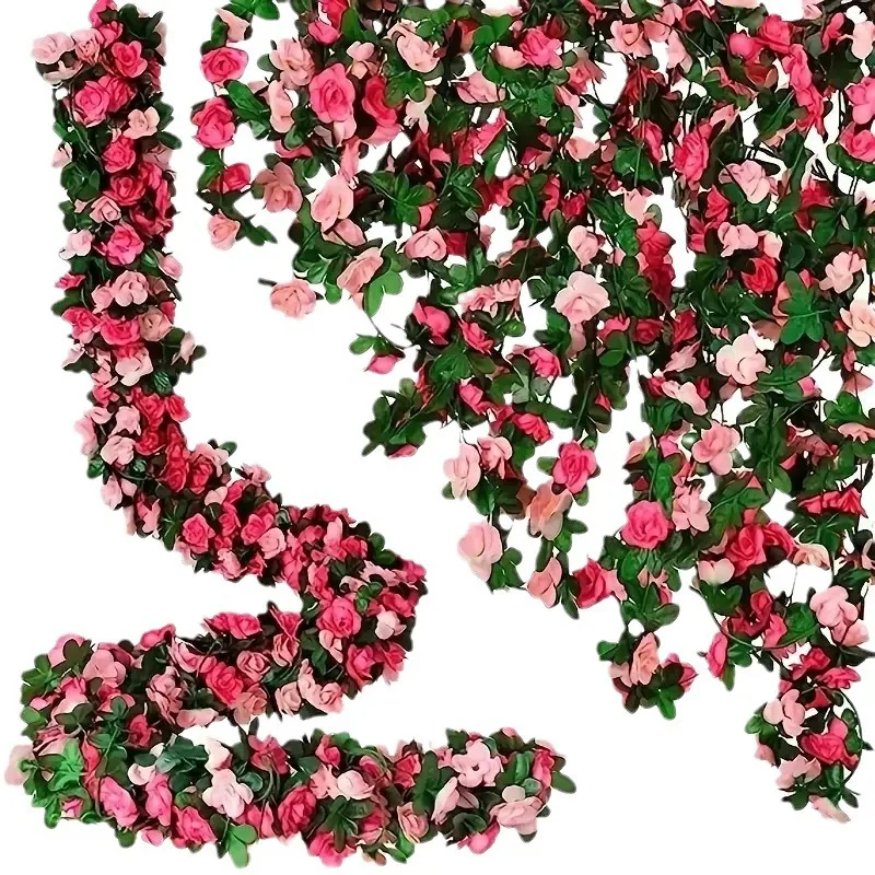 2.5m Rose Vine Fake Flower Garland Artificial Flowers Hanging For Wedding Rose Ivy Hanging Baskets Arch Garden Background Decor