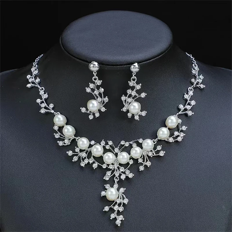 1set Fashion Necklaces Earrings Jewelry Set Women\'s Party Daily Sacrament Wedding Accessories Women\'s Pearl Earrings Jewelry Set