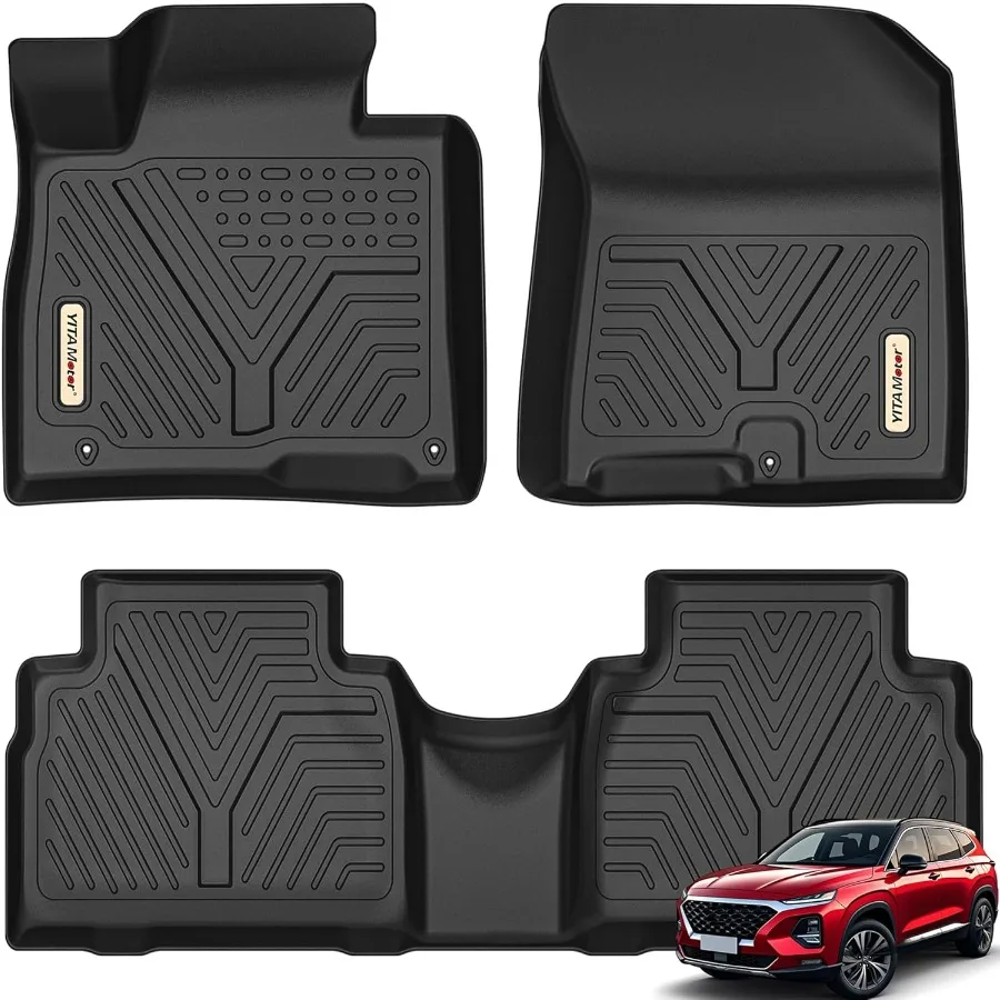 

Floor Mats Compatible with 20192020 Santa Fe 5 Passenger Models Custom Fit Black TPE Floor Liners 1st 2nd Row AllWeather Car M
