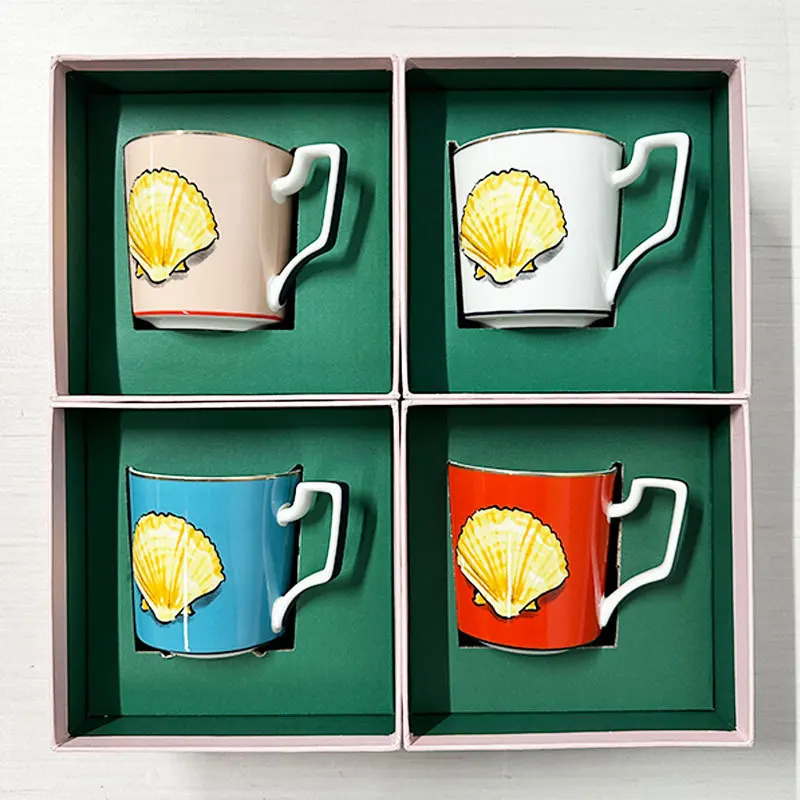 

Italian retro porcelain shell ceramic cup,creative bone coffee cup,water cup,gift box set for home and office use and collection