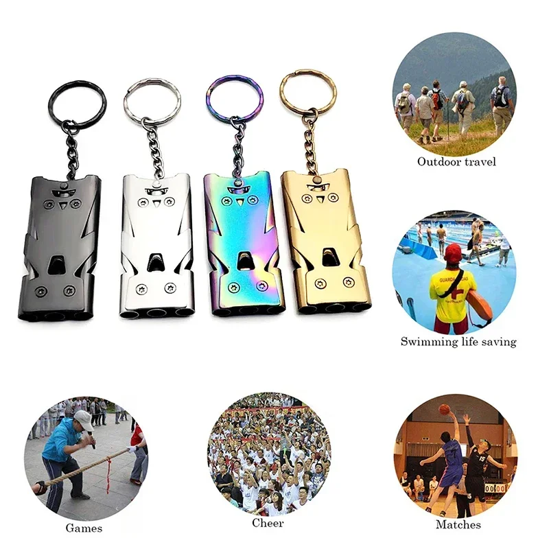 1 stuks dubbele pijpfluit hanger sleutelhanger hoge decibel outdoor survival noodfluit camping tool multifunctioneel fluitje