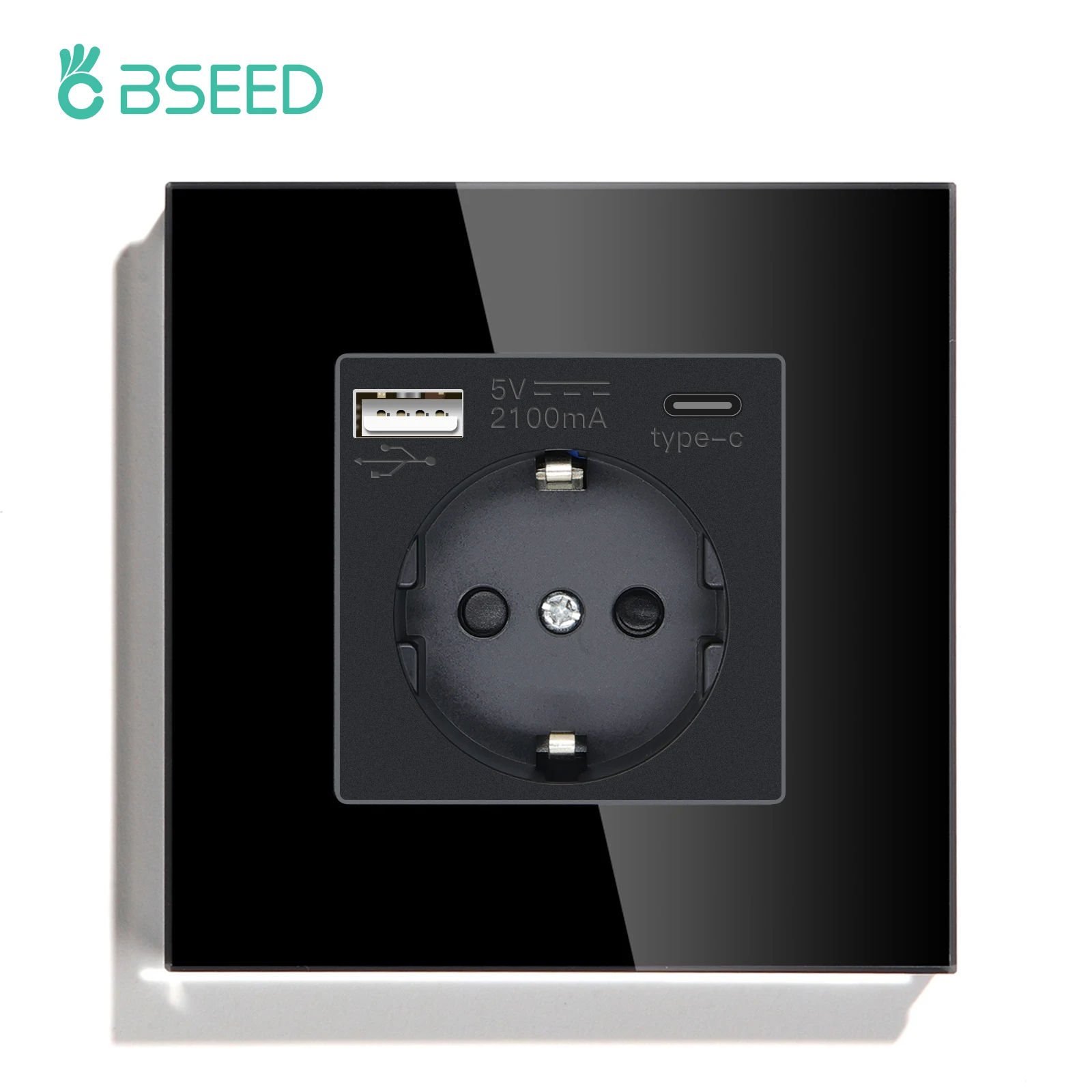 BSEED Wandsteckdose, Glasrahmen, Telefonladung, USB C, Einzelsteckdose, 16 A, EU-Standard, 110 V – 240 V, Steckdose Typ C, Wandmontage