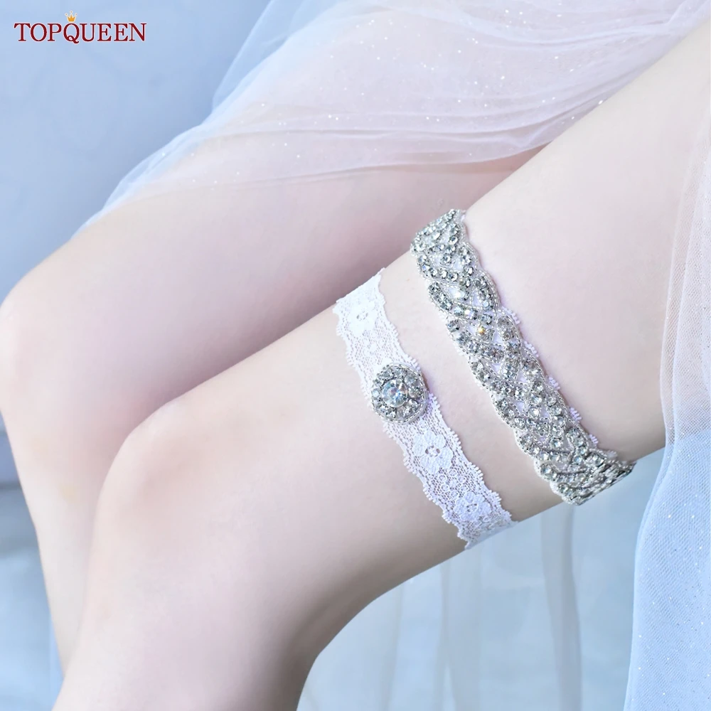 TOPQUEEN S216-D Fahion Sexy Wedding reggicalze in pizzo ragazza strass Party Bridal Women Lingerie Cosplay Leg Ring reggicalze